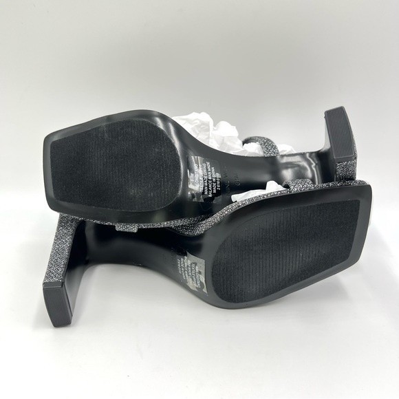 Nine West Size 6.5 Black Silver Sparkly Square Toe Dress Sandals Heels Shoes - Picture 9 of 11